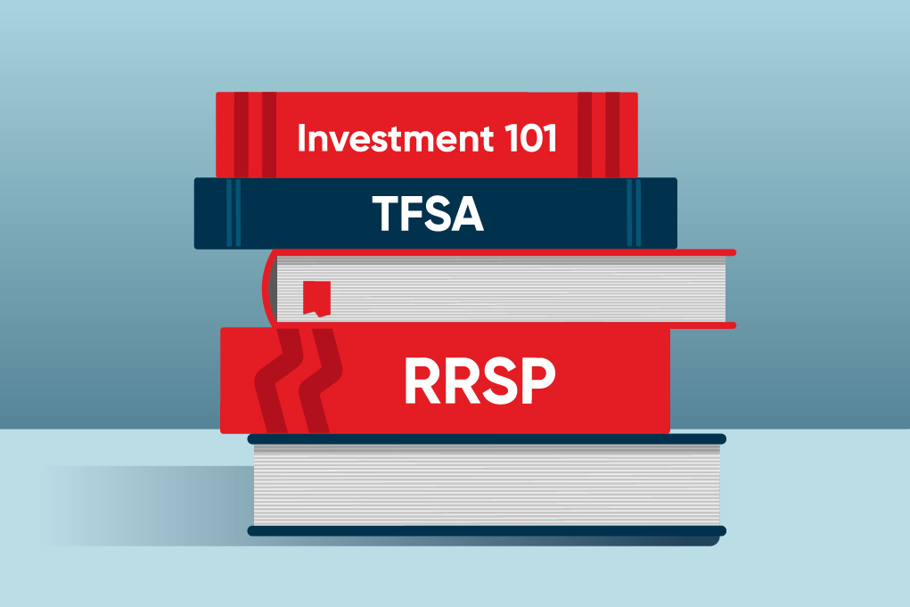 Drawing of a stack of books on investing
