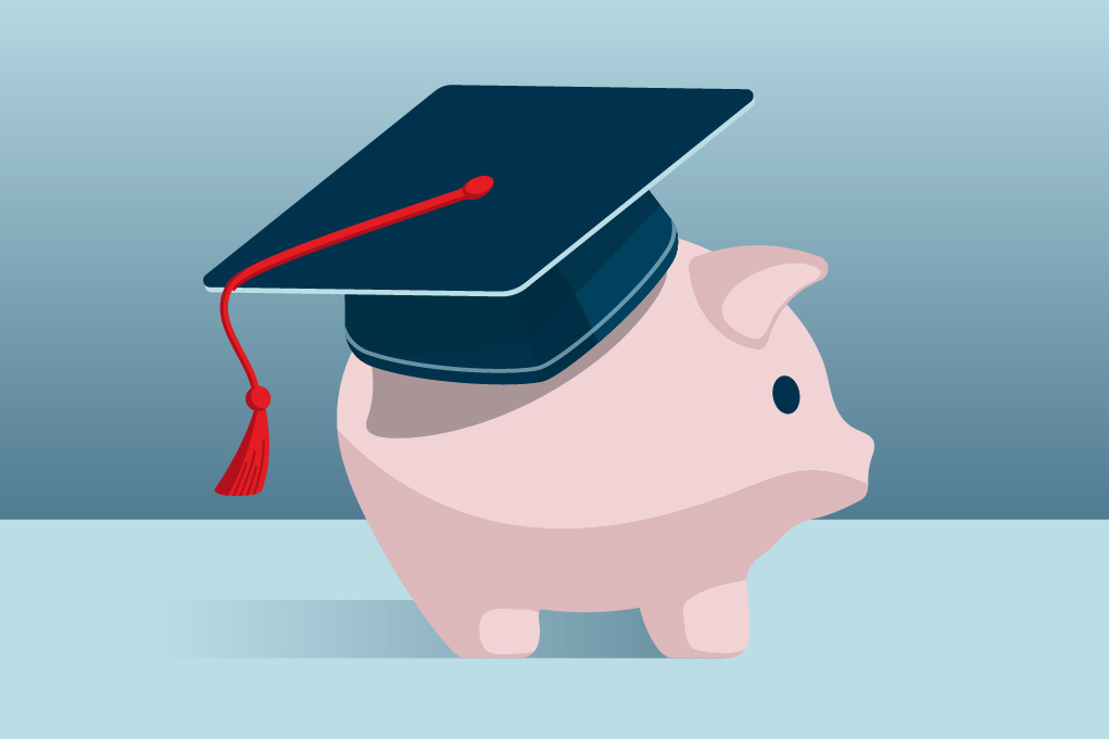 Illustration of a piggy bank with a mortarboard for an article about the RESP